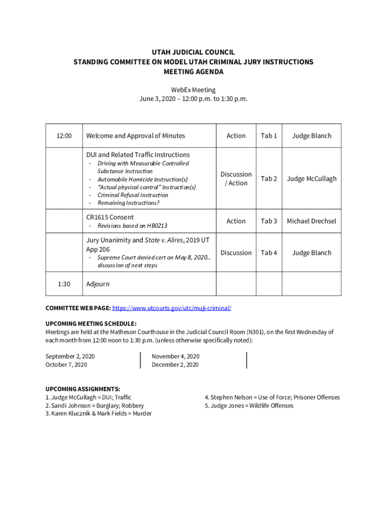 Fillable Online agenda 20200603 Utah Courts Fax Email Print pdfFiller