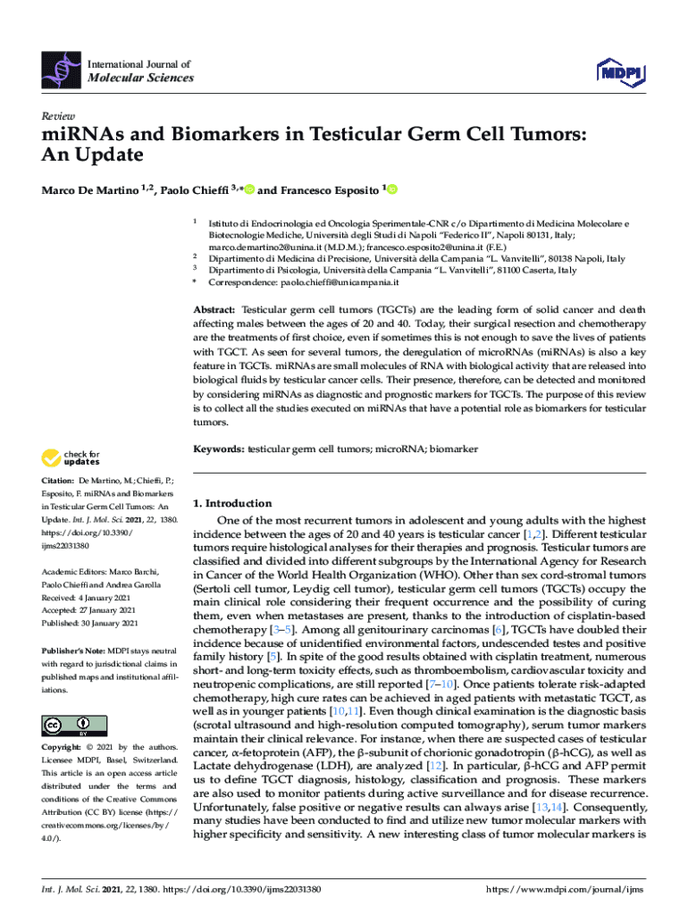 Fillable Online miRNAs and Biomarkers in Testicular Germ Cell Tumors