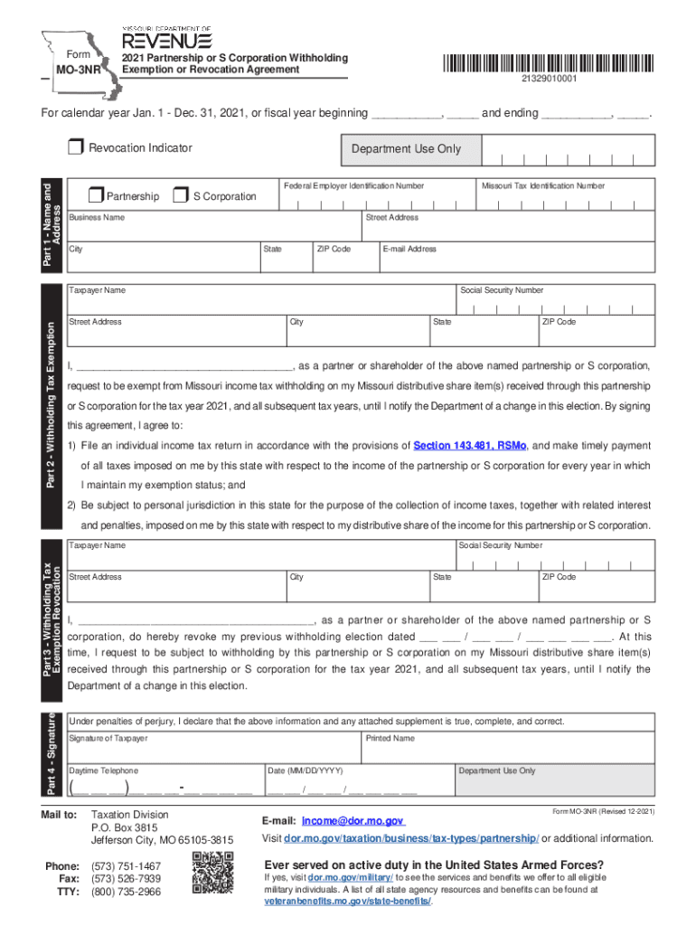 taxformfinder indexmissouriMissouri Form MO-3NR (Partnership S Corporation Withholding Preview on Page 1