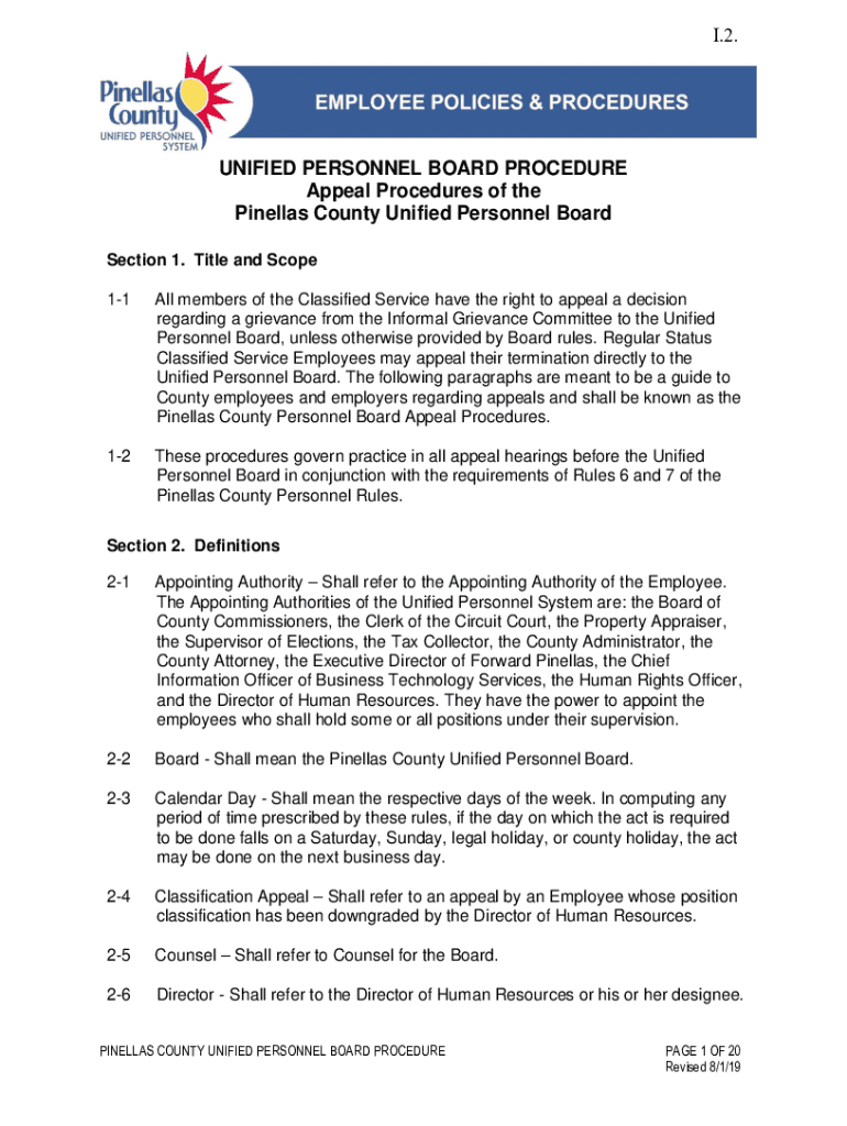 Fillable Online Unified Personnel Board Appeal Procedures Pinellas