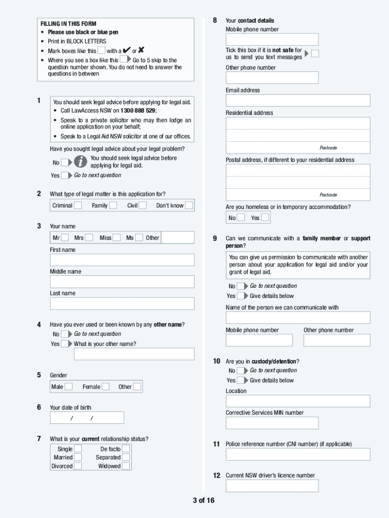 nsw legal aid form Preview on Page 1