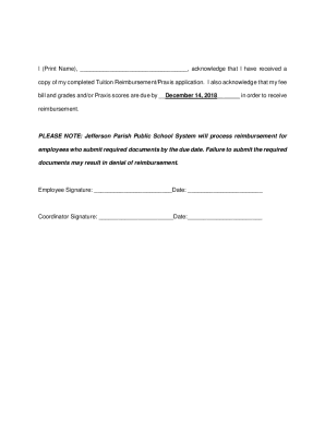 Tuition/Praxis Reimbursement Acknowledgement Form