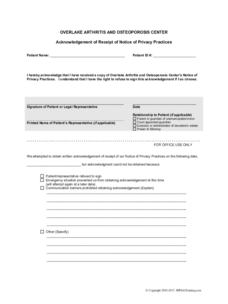 Fillable Online www.overlakearthritis