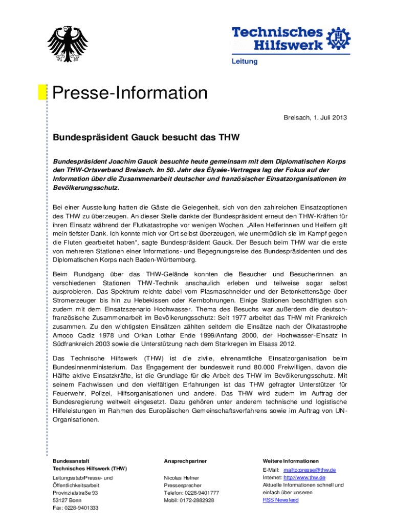 Ausfüllbar Online Presse-Information - THW Breisach Fax Email Drucken ...