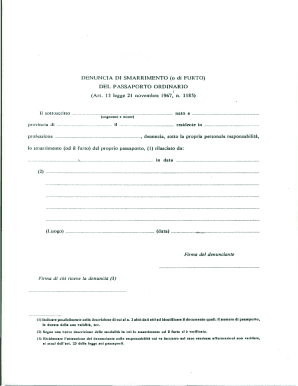 DENUNCIA DI SMARRIMENTO o FURTO DEL PASSAPORTO ...