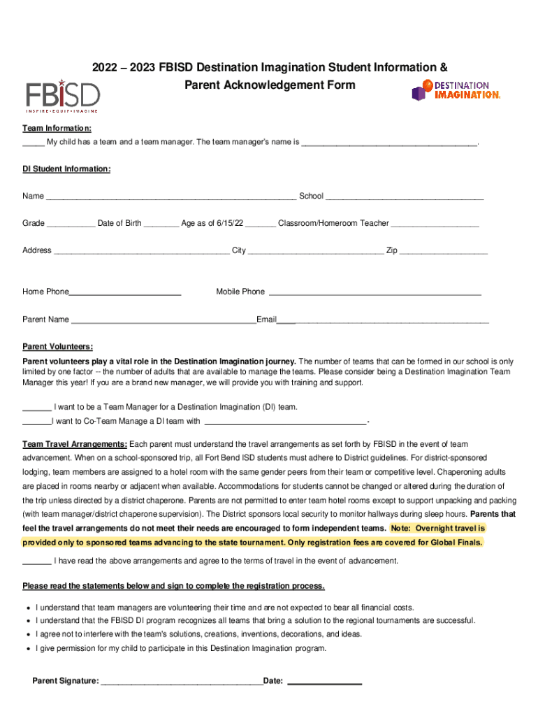 Fillable Online www.fortbendisd.comcmslib202 2023 FBISD Destination ...