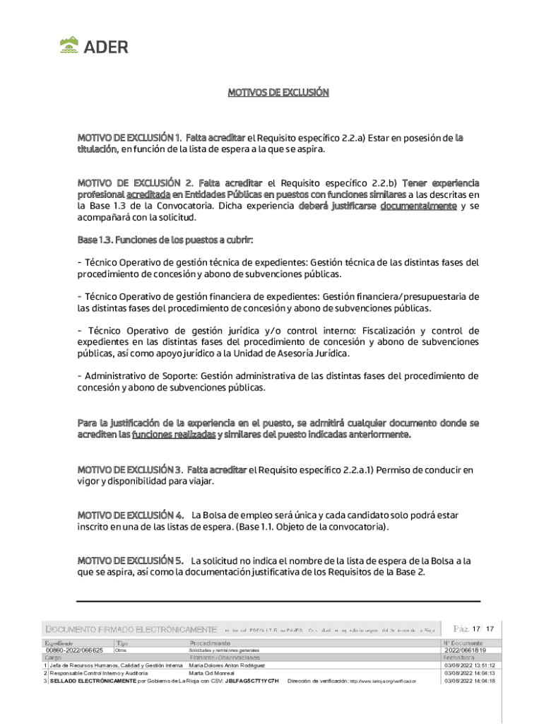 BASES DE LA CONVOCATORIA PARA LA CREACIN DE Preview on Page 1