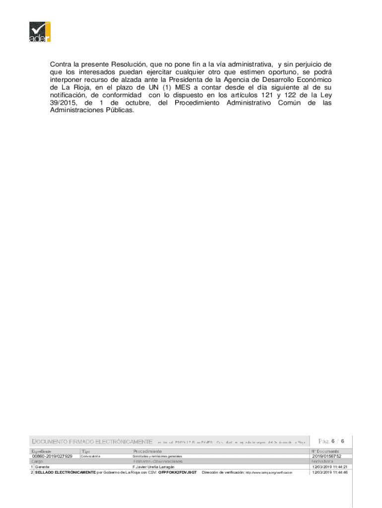 Resolucin de la Agencia de Desarrollo Econmico de La Rioja por la que se Preview on Page 1