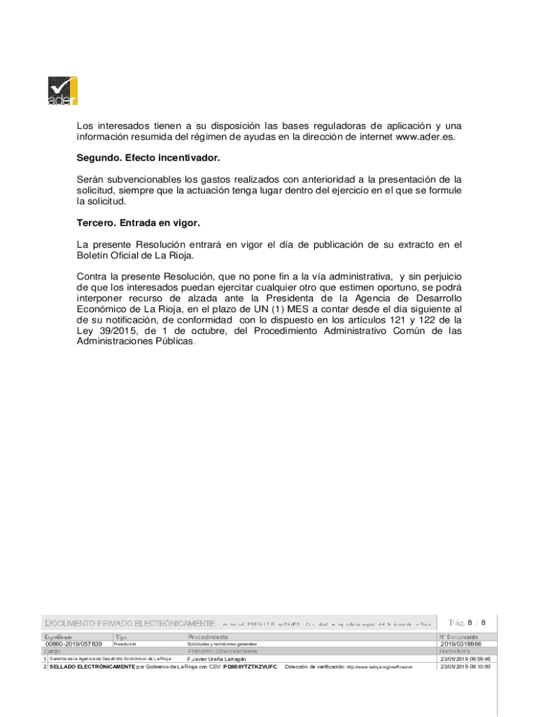 Resolucin de 5 de noviembre de 2019, de la Agencia de Preview on Page 1