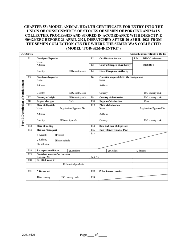 Fillable Online chapter 55 model animal health certificate for entry