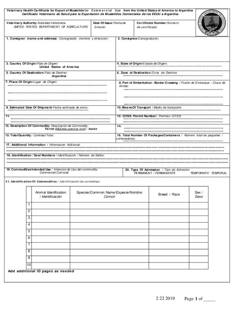 Fillable Online Request Veterinary Health Certificate for Dog and Cat