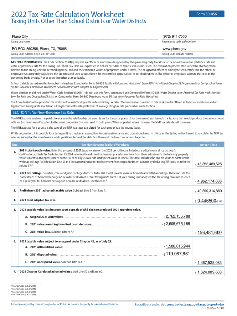 Fillable Online cityofsherman.comDocumentCenterView2022 Tax Rate ...