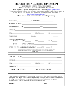 Fillable Online REQUEST FOR OFFICIAL ACADEMIC TRANSCRIPT Fax Email ...