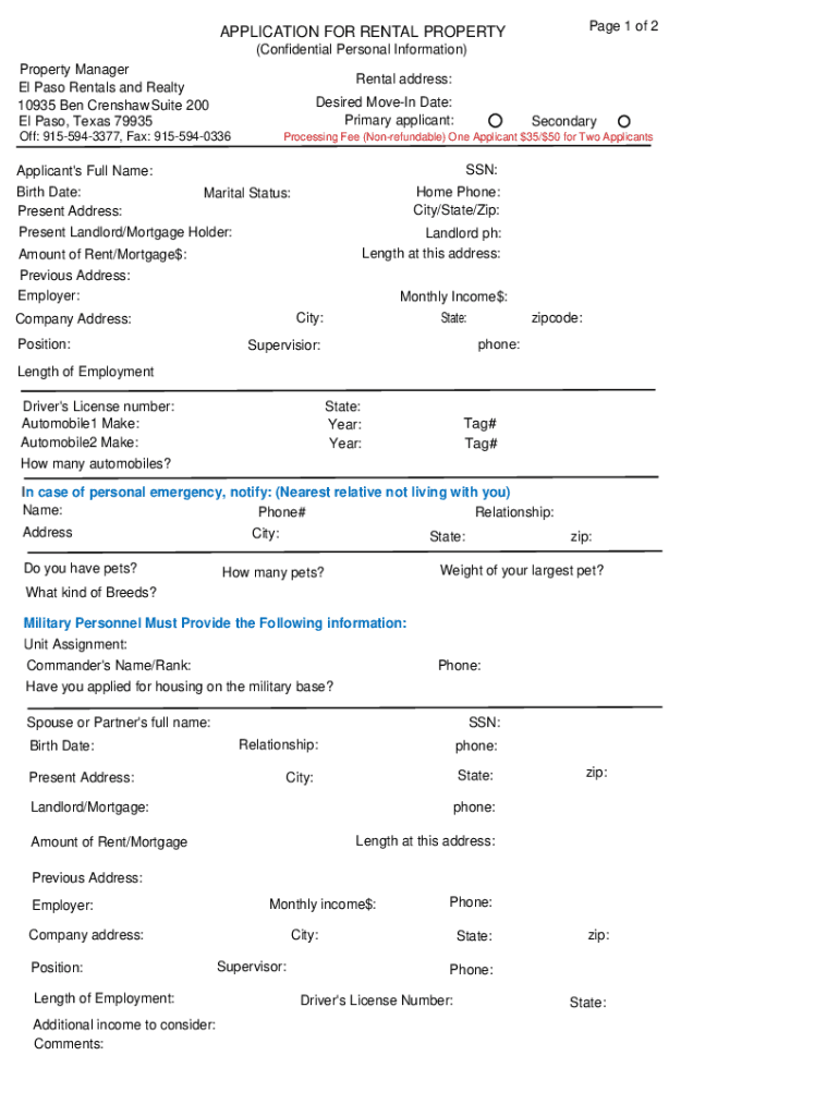 Fillable Online Free California Rental Application Form - Word PDF ...