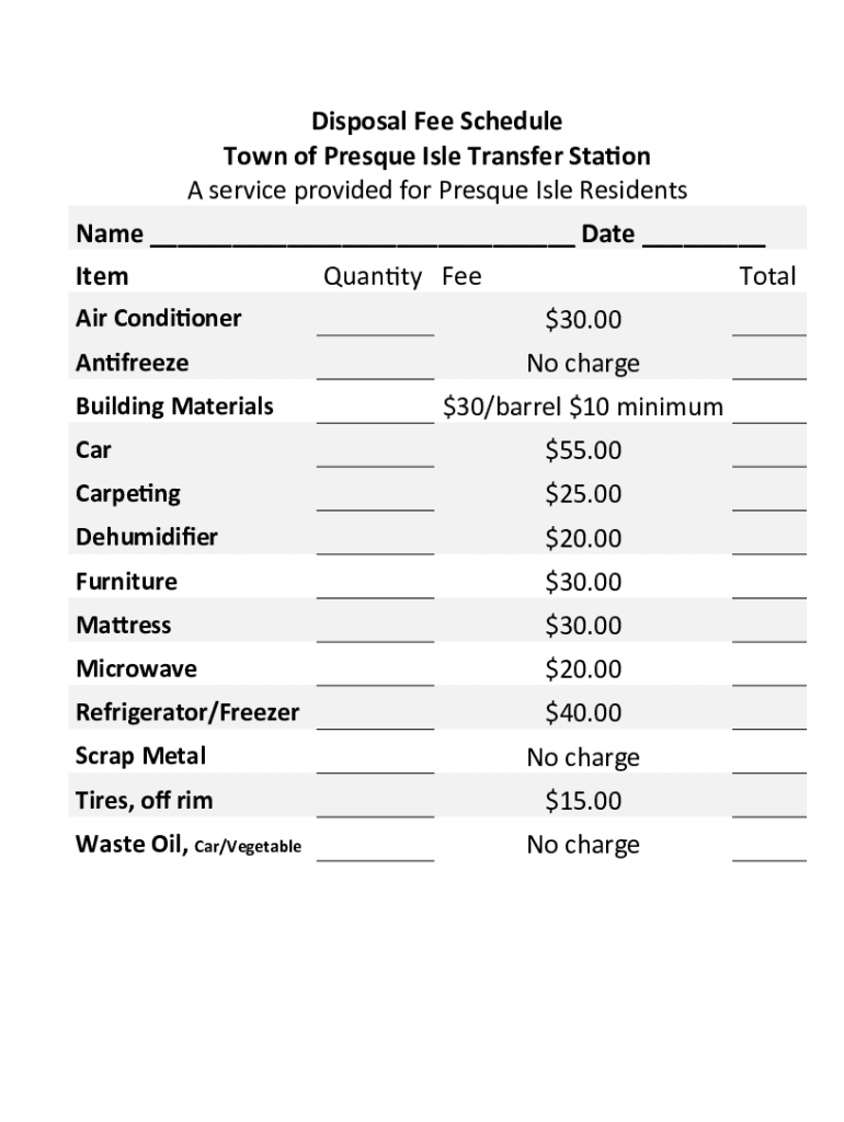 Fillable Online piwi.usfilesrecyclingTown of Presque Isle Transfer