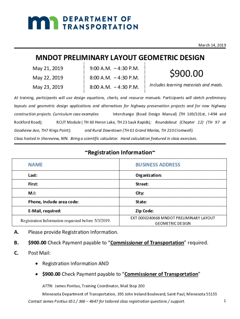 Fillable Online MNDOT PRELIMINARY LAYOUT GEOMETRIC DESIGN Minnesota