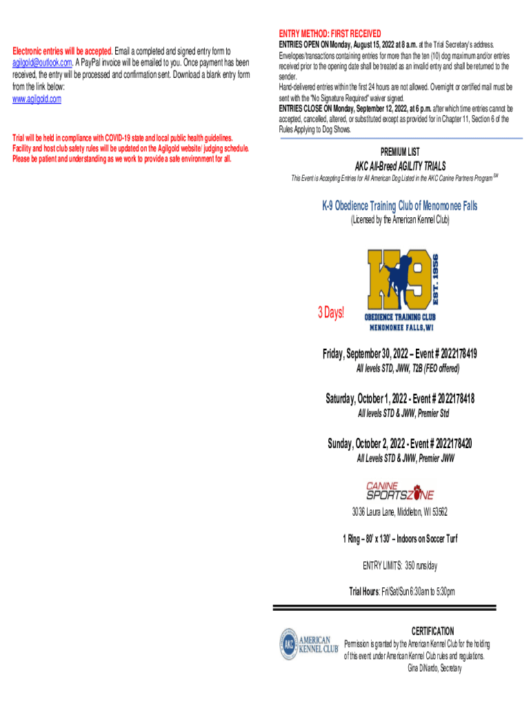 Fillable Online OFFICIAL AMERICAN KENNEL CLUB AGILITY ENTRY FORM ...