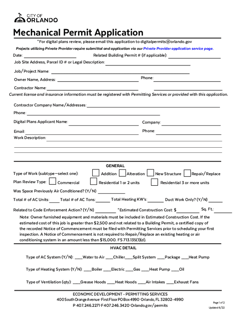 mechanical permit application form Preview on Page 1