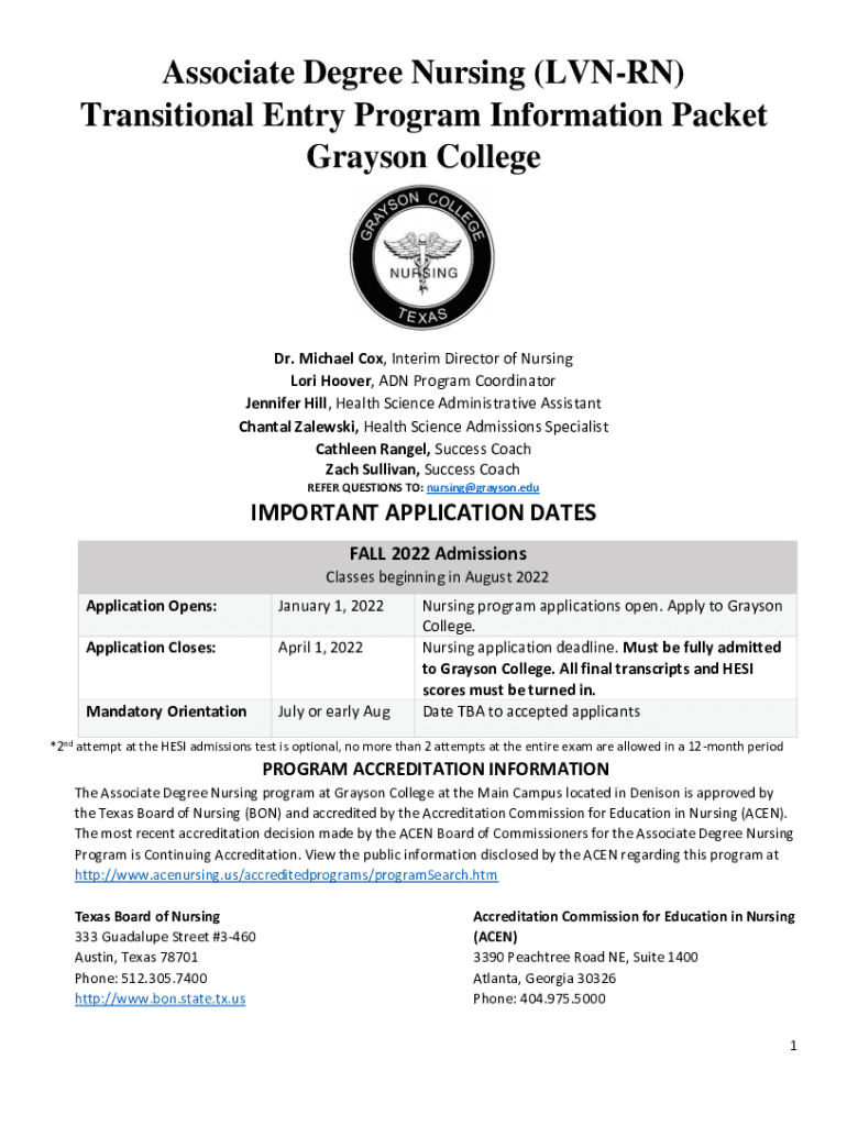Fillable Online catalog.grayson.eduApplication PacketsteLVN to RN