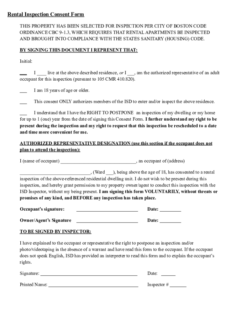 rental inspection consent form Preview on Page 1