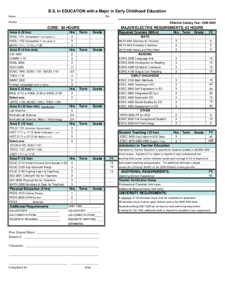 Fillable Online Child Care/Early Childhood Education (A.S.)BMCC Fax