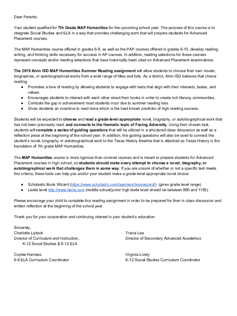 Fillable Online Dear Parents Your student qualified for 7th Grade MAP