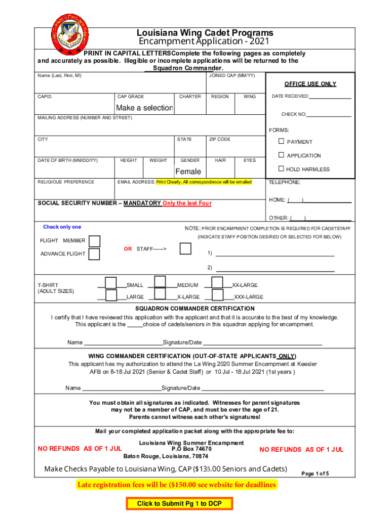 Fillable Online lawg.cap.govwingencampmentLouisiana WingWing