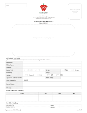 Registration Form - Class 9 - 2022-23 - Strawberry Fields High School