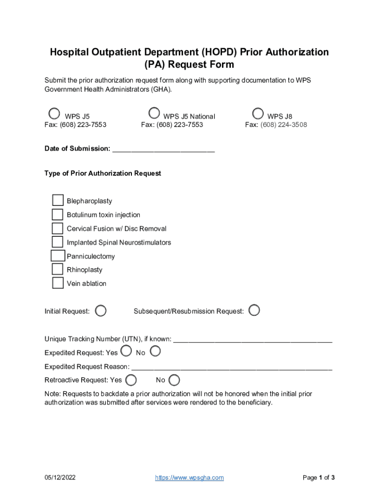 Fillable Online Hospital Outpatient Department (HOPD) Prior