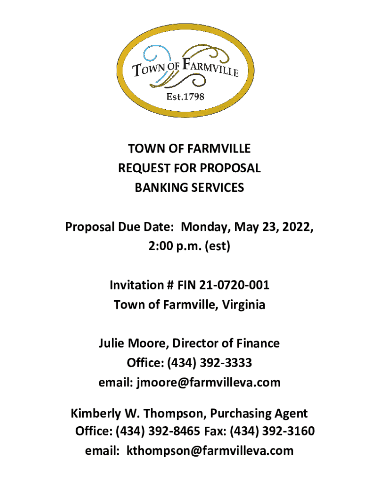 Fillable Online TOWN OF FARMVILLE REQUEST FOR PROPOSAL BANKING SERVICES