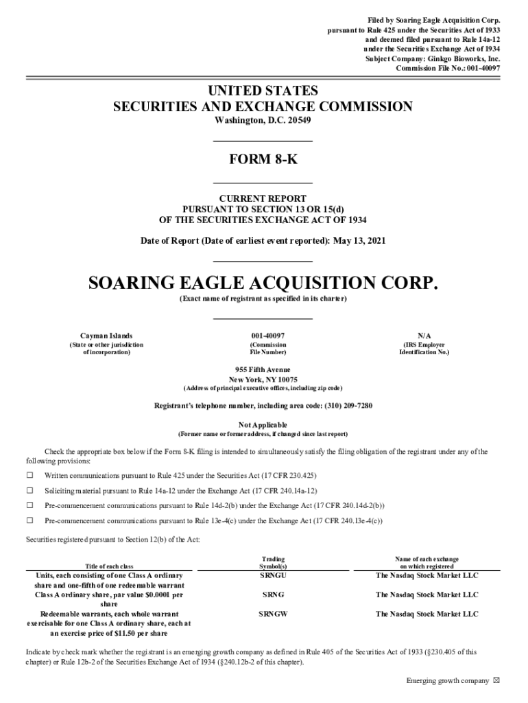 Fillable Online Form 425 Soaring Eagle Acquisitio Filed by Soaring
