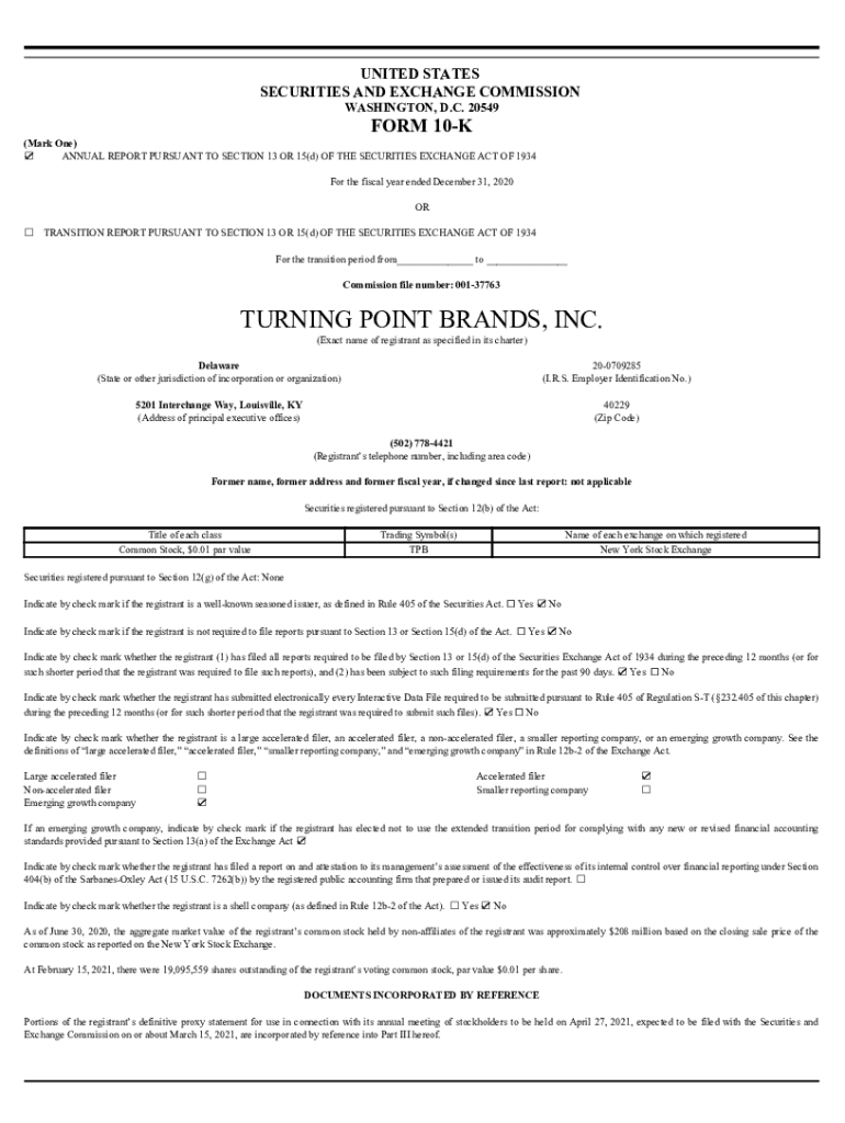Fillable Online TURNING POINT BRANDS, INC. Fax Email Print pdfFiller