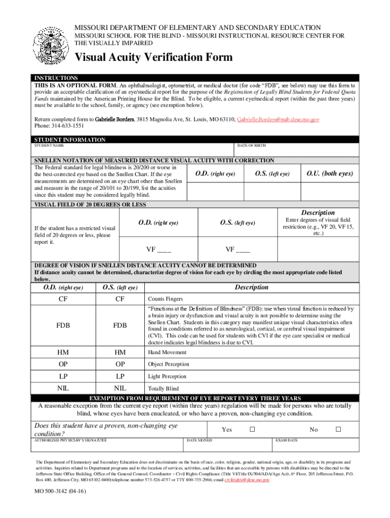 Fillable Online msb dese mo Visual Acuity Verification Form Fax Email ...