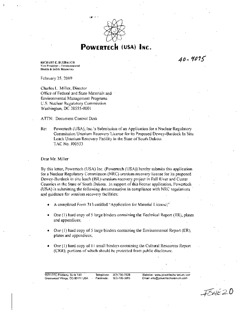 Fillable Online Powertech (USA), Inc.'s Submission of Application for