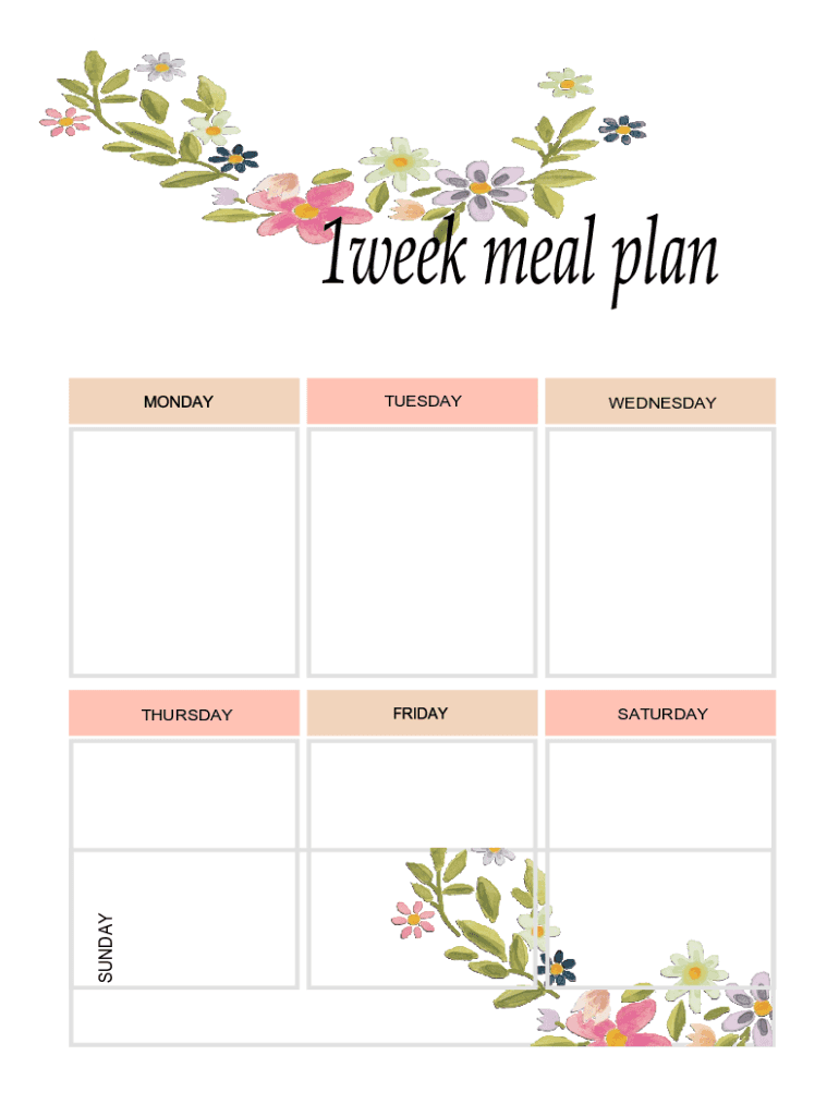 Fillable Online One Week Meal Plan Fax Email Print PdfFiller
