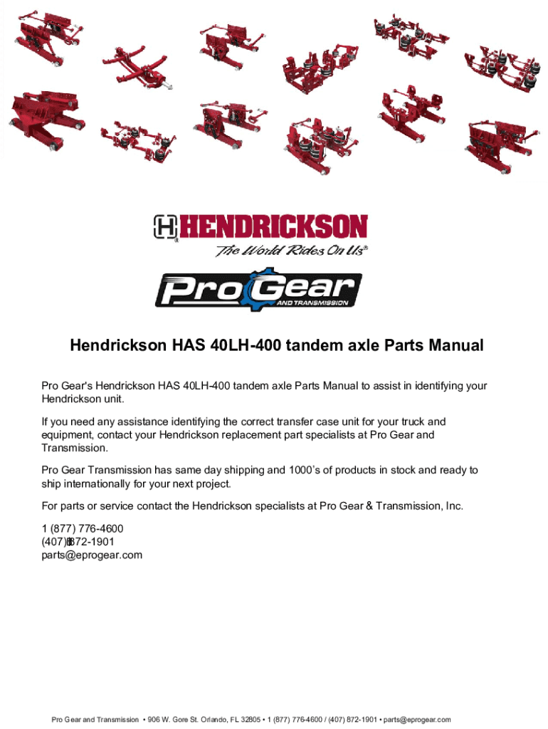 Fillable Online Hendrickson HAS 40LH400 tandem axle Parts Manual