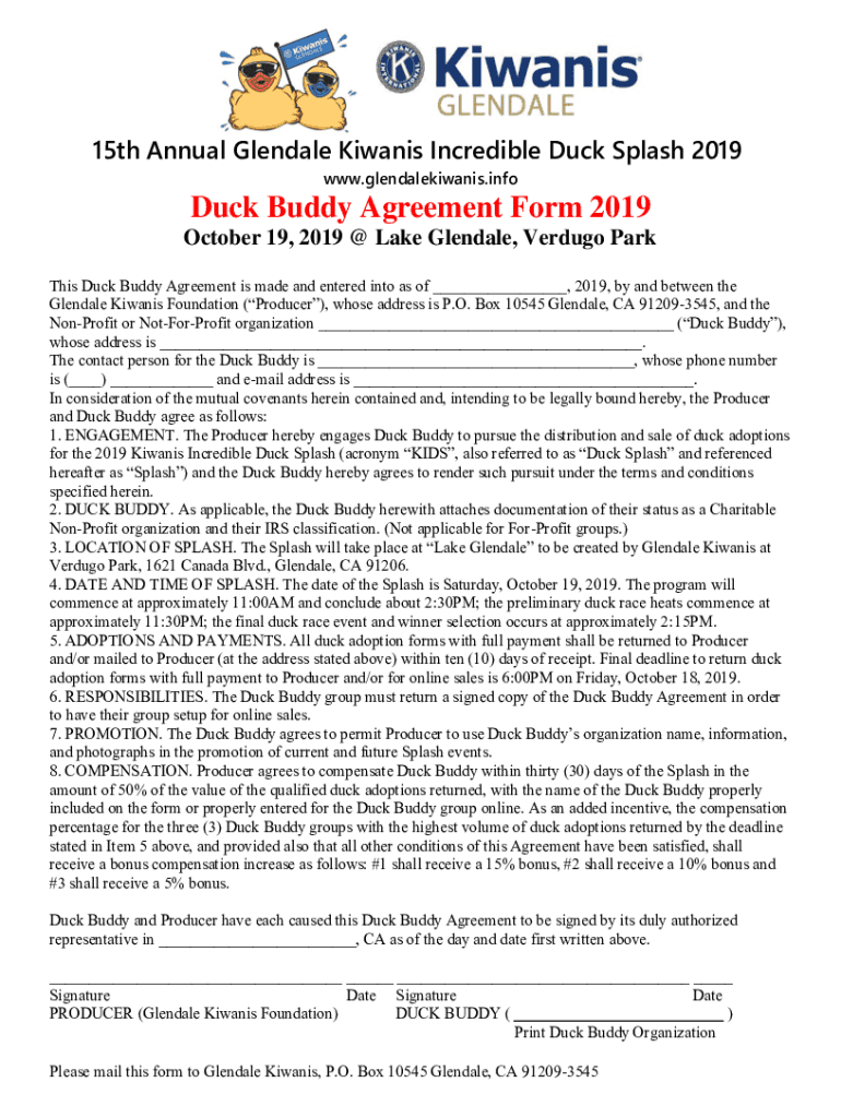 Fillable Online Duck Buddy Agreement Form 2019 AWS Fax Email Print