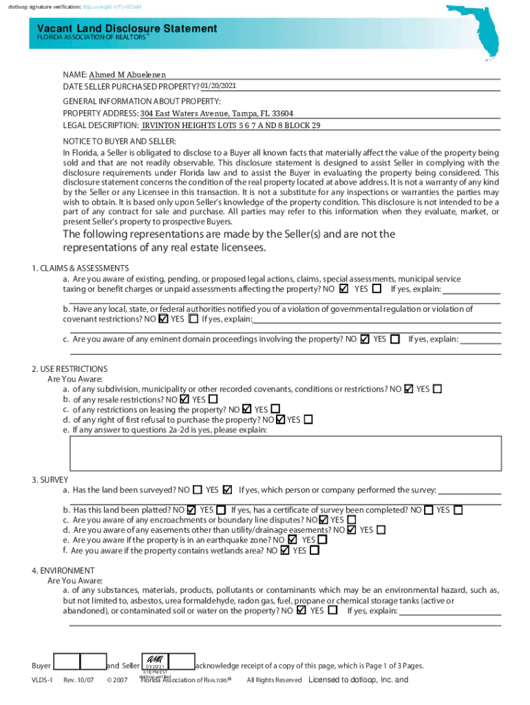 Fillable Online Vacant Land Disclosure Statement Fax Email Print