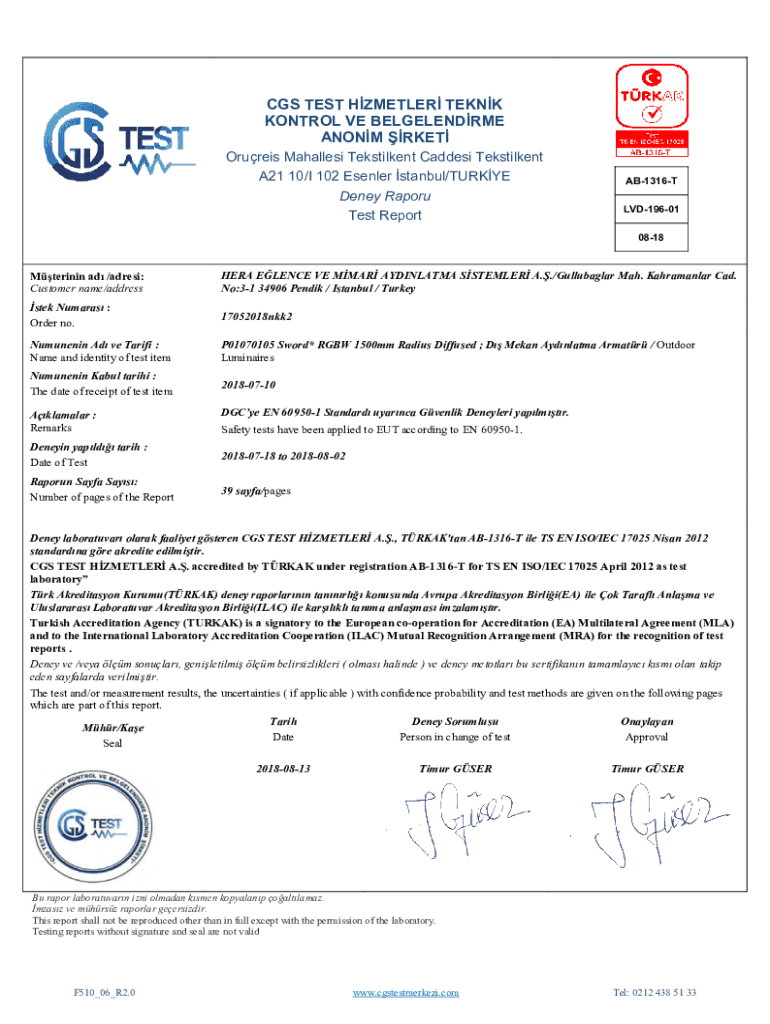 Fillable Online TEST REPORT FORM TEMPLATE - HeraLED Fax Email Print ...