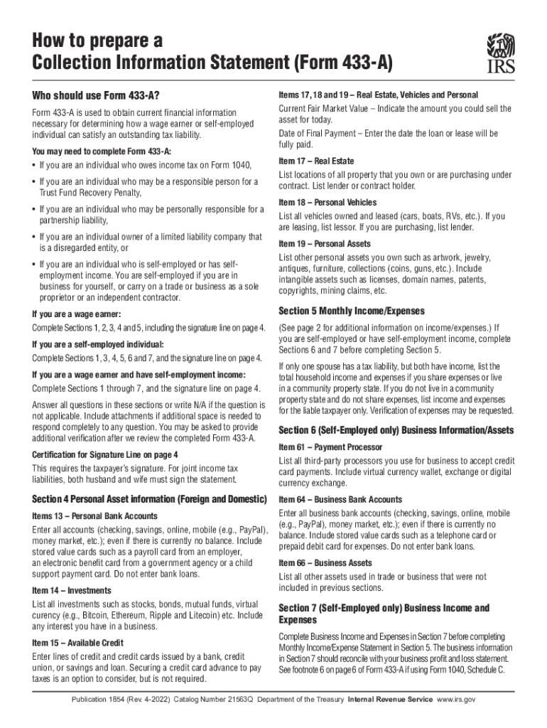 How To Prepare A Collection Information Statement Form 433 A: Fill ... Preview on Page 1