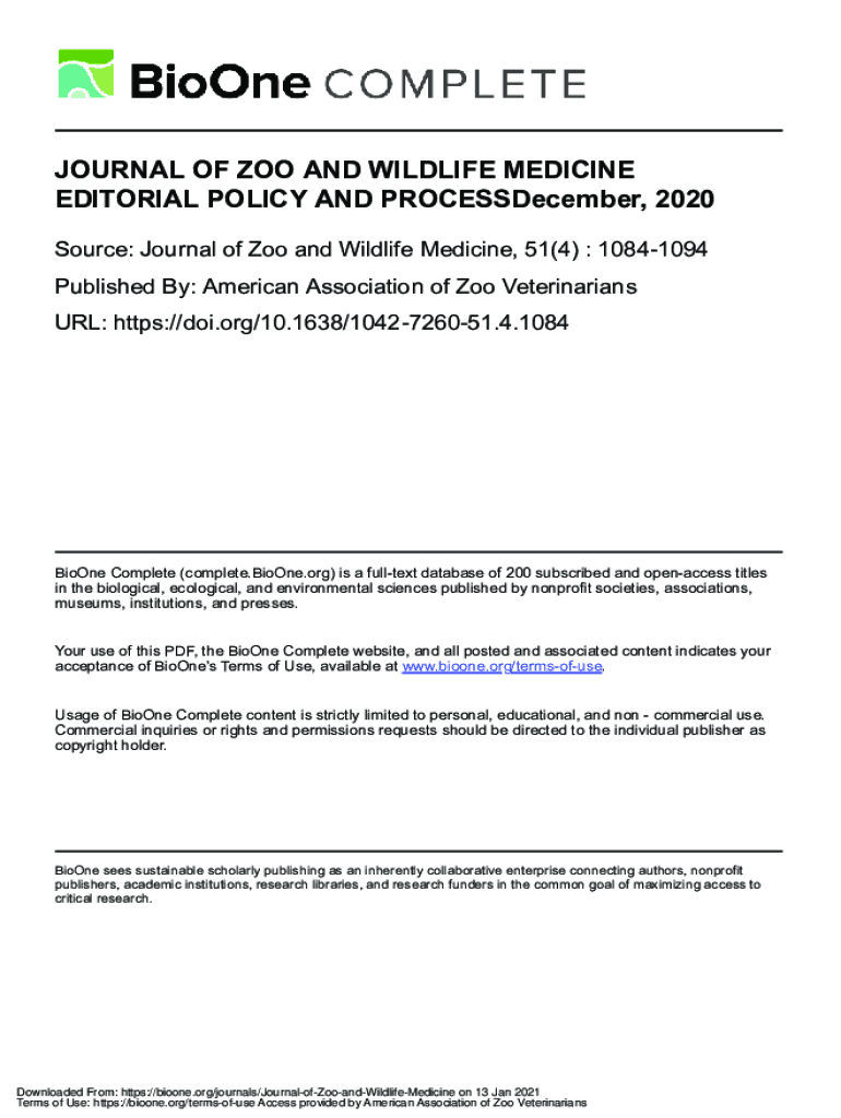 Fillable Online JOURNAL OF ZOO AND WILDLIFE MEDICINE EDITORIAL POLICY