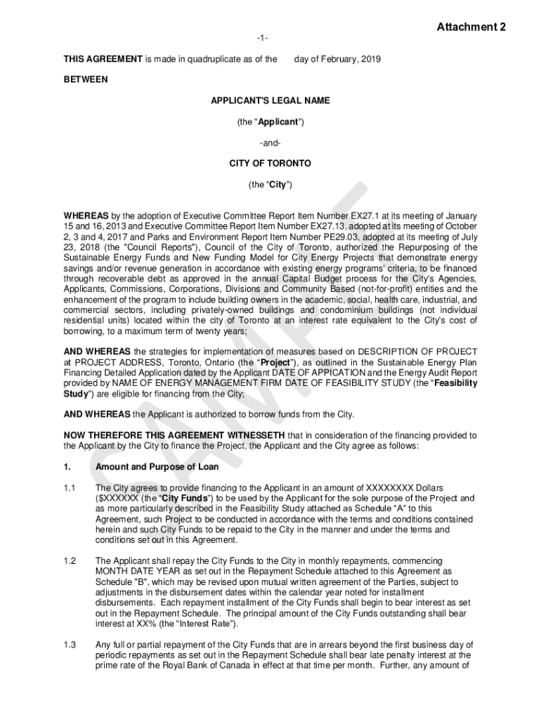 Fillable Online Attachment 2 SAMPLE SEPF Financing Agreement