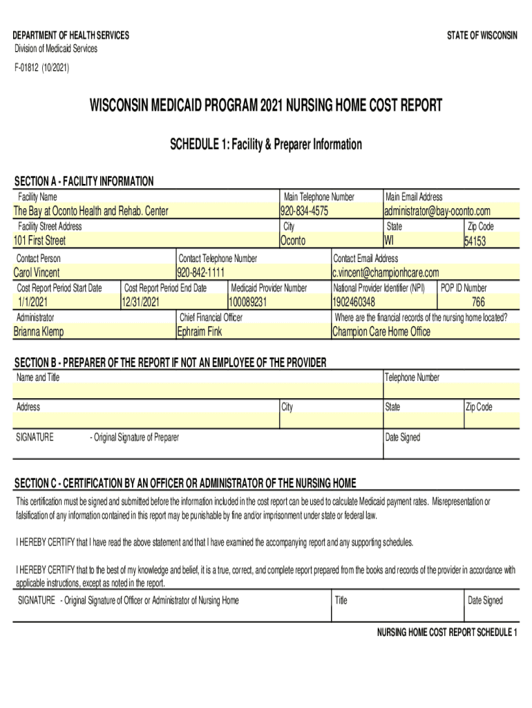 Fillable Online WI Medicaid Cost Report Template Myers and Stauffer