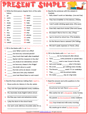 Fillable Online A) Write the third person singular form of the verbs ...