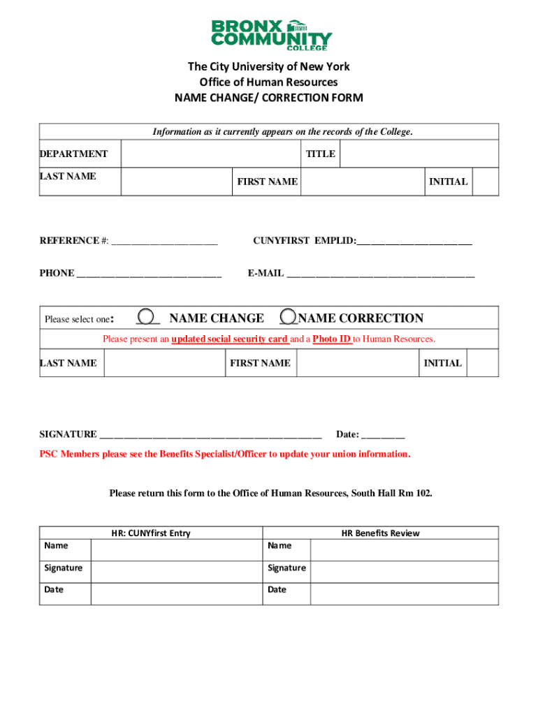 Fillable Online CORRECTION FORM Please select one NAME CHAN Fax Email