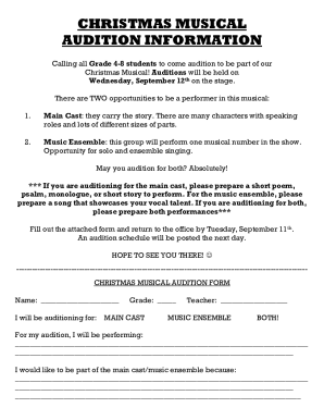 Fillable Online elem hcdsb Audition Songs for Kids - 40 Musical Theatre ...