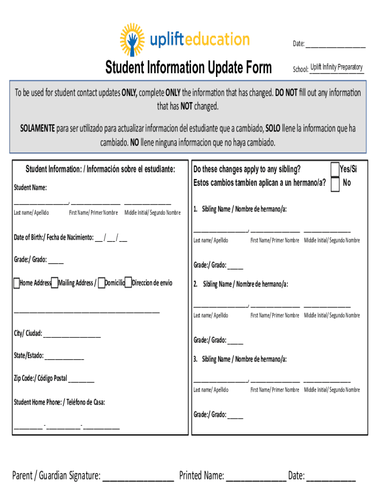 Fillable Online Uplift Education Infinity Preparatory Middle School