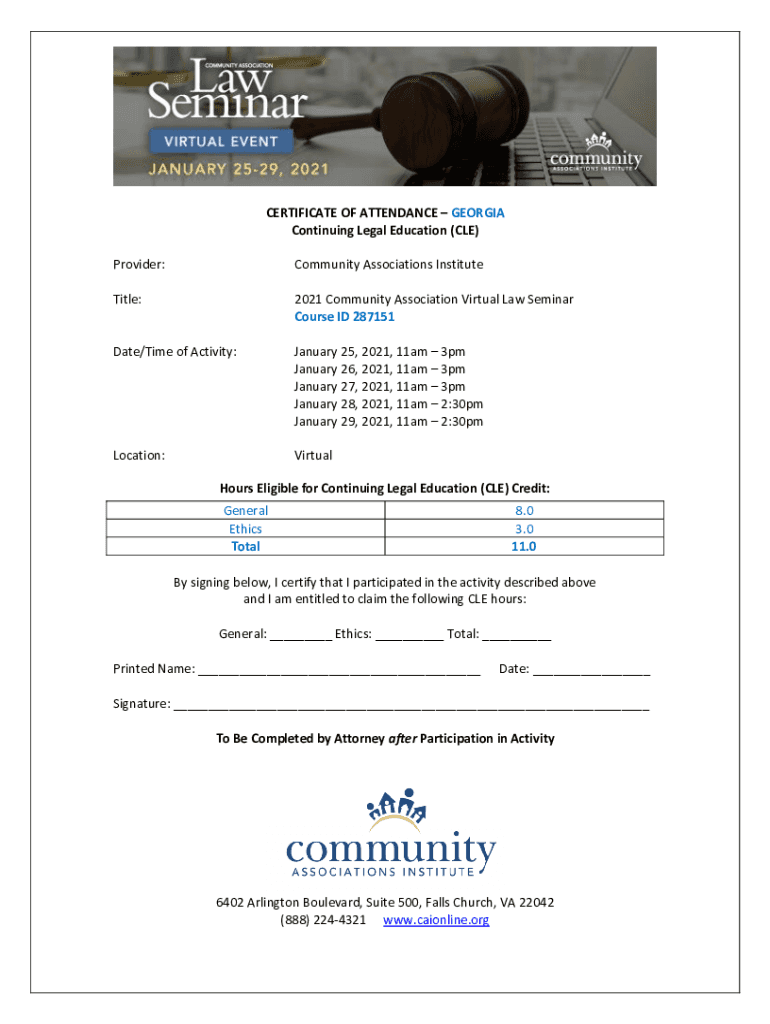 Fillable Online CERTIFICATE OF ATTENDANCE Continuing Legal