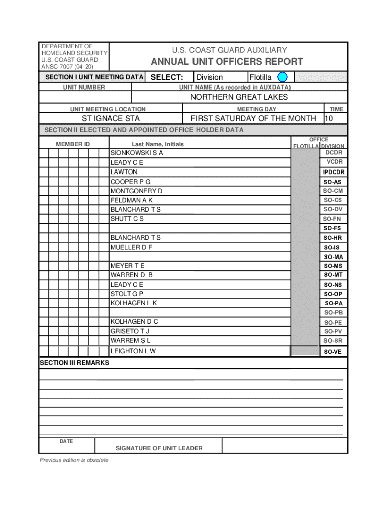 ANNUAL UNIT OFFICERS REPORT Preview on Page 1