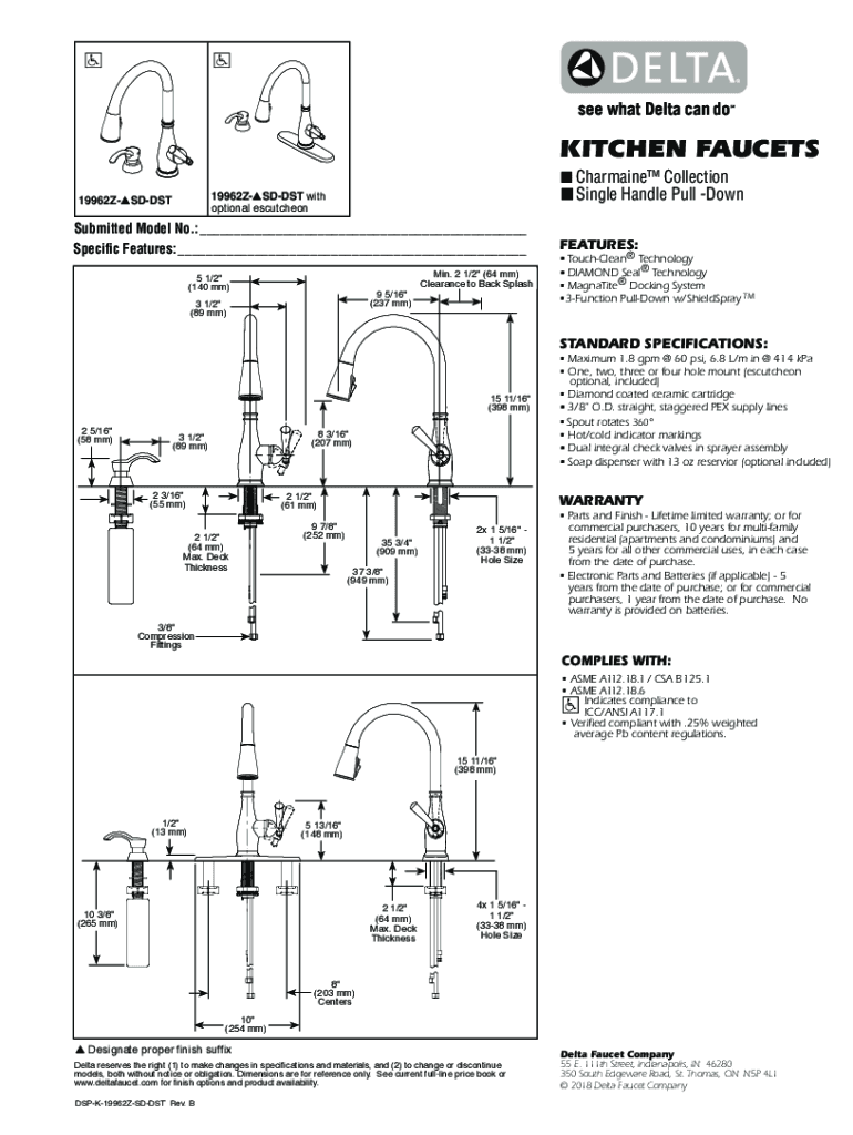 Fillable Online Delta Charmaine SingleHandle PullDown Sprayer Kitchen Faucet with Fax